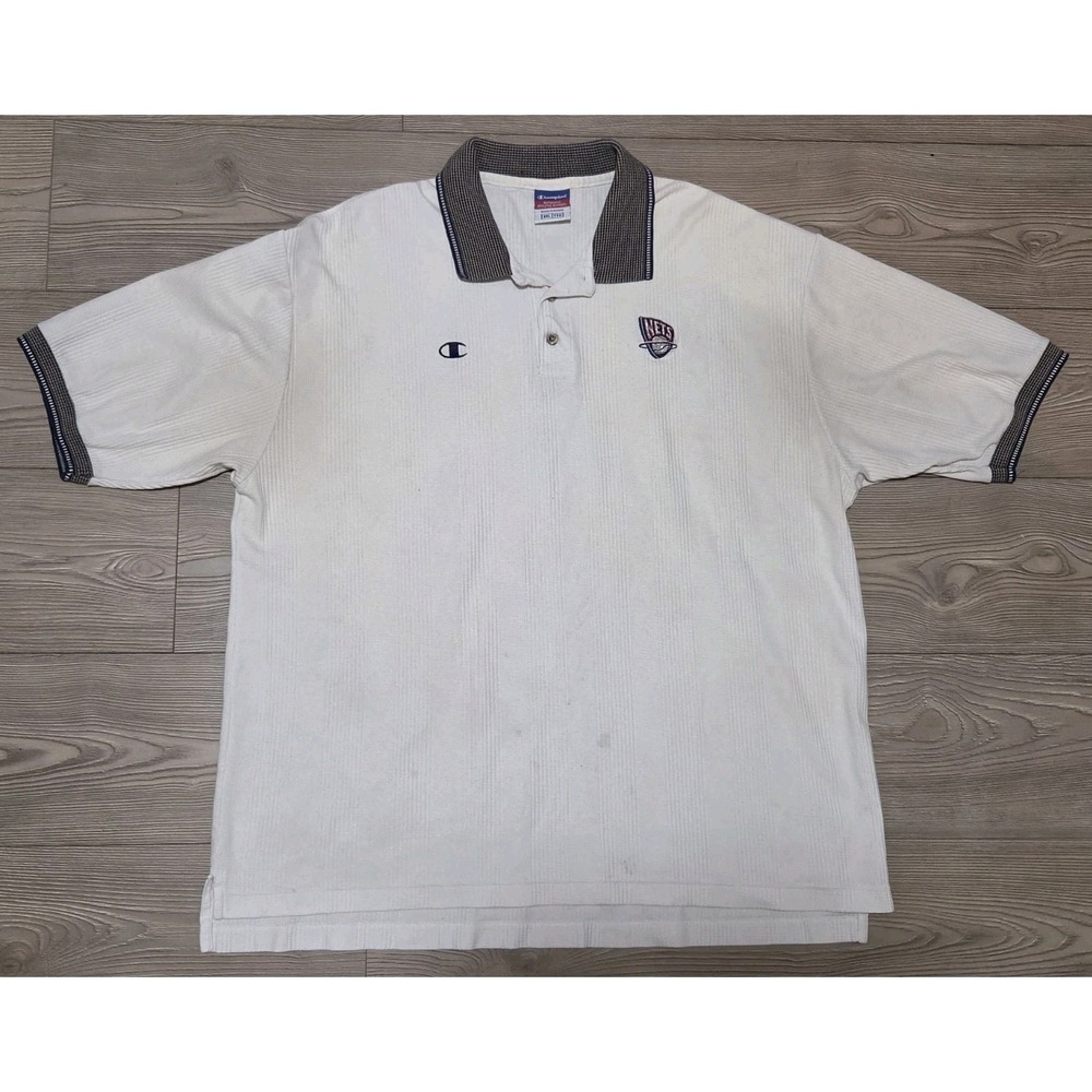 Vintage Champion Brooklyn Nets Polo Shirt Mens XXL NBA White *Need Pro‎ Clean*